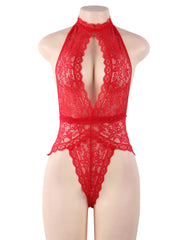 Plus Size Halter Lace Cutout Teddy