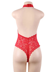 Plus Size Halter Lace Cutout Teddy