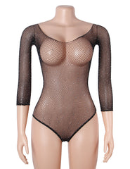 Long Sleeve Fishnet Off-the-shoulder Sparkle Bodystocking