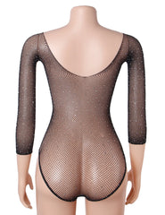 Long Sleeve Fishnet Off-the-shoulder Sparkle Bodystocking