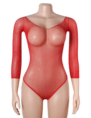 Long Sleeve Fishnet Off-the-shoulder Sparkle Bodystocking