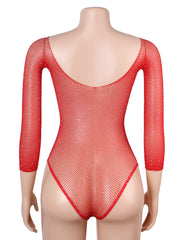 Long Sleeve Fishnet Off-the-shoulder Sparkle Bodystocking