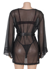 Sexy Long Sleeve Mesh Sleepwear With Belt