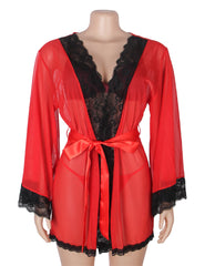 Sexy Long Sleeve Mesh Sleepwear With Belt