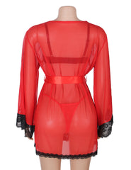 Sexy Long Sleeve Mesh Sleepwear With Belt