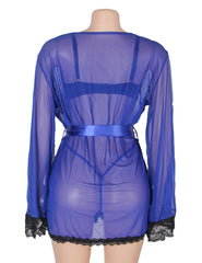 Sexy Long Sleeve Mesh Sleepwear With Belt