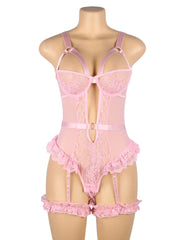 Pink Sexy Slim Lace Garter Leg Ring Teddy
