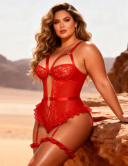 Pink Sexy Slim Lace Garter Leg Ring Teddy