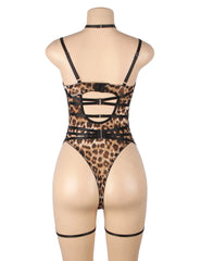 Sexy Leopard Print Strappy Bondage Bodysuit