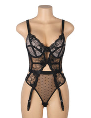 Sexy Embroidery Lace Hollow Suspender Bodysuit