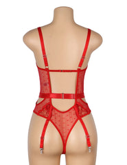 Sexy Embroidery Lace Hollow Suspender Bodysuit