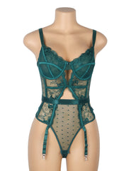 Sexy Embroidery Lace Hollow Suspender Bodysuit