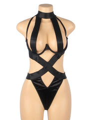 Underwire Harness Cutout Teddy with Detachable Collar