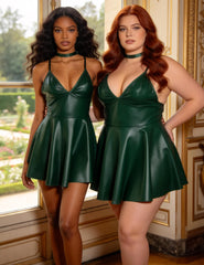 Leather Suspender Mini Dress