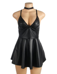 Leather Suspender Mini Dress