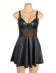 Leather Mesh Suspender Babydoll Set