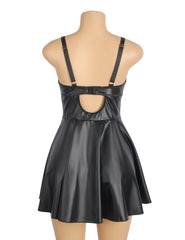 Leather Mesh Suspender Babydoll Set