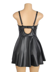 Leather Mesh Suspender Babydoll Set