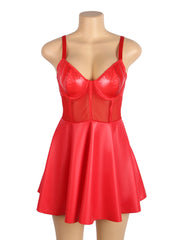 Leather Mesh Suspender Babydoll Set