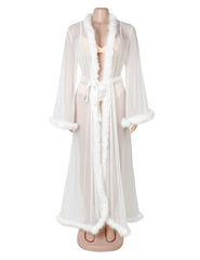 Mink Fur Trim Long Robe With Belt