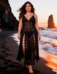 Sexy Mesh Lace Long Split Nightgown