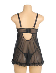 Sexy Mesh Embroidery Lace Lift Bra Suspender Nightdress