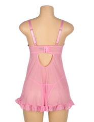Sexy Mesh Embroidery Lace Lift Bra Suspender Nightdress