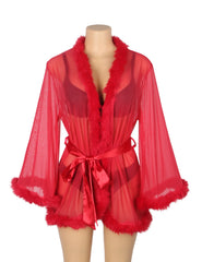 Sexy Mesh Mink Fur Trim Short Robe With Belt