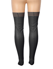 Sexy Crushed Velvet PU Patchwork Garter Belt Thigh High Stockings