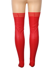 Sexy Crushed Velvet PU Patchwork Garter Belt Thigh High Stockings