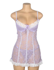 Sexy Lace Ruffled Suspender Nightdress Babydoll