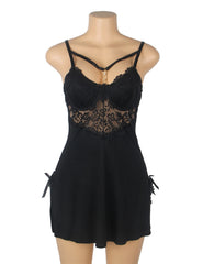 Leopard Print Lace Trim Sexy Nightgown