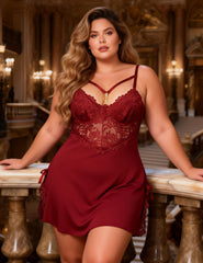 Leopard Print Lace Trim Sexy Nightgown