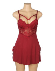Leopard Print Lace Trim Sexy Nightgown