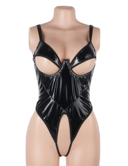 Leather Mesh Hollow Out Open Crotch Bodysuit