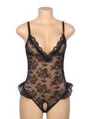 Ruffled Lace Mesh Teddy Bodysuit