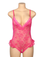 Ruffled Lace Mesh Teddy Bodysuit