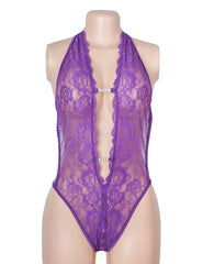 Lace Sexy Backless Open Crotch Teddy Lingerie
