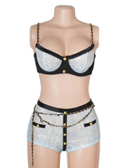 Blue Women Sexy Bra Set