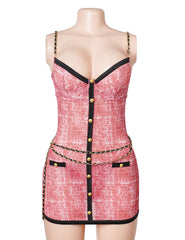 Underwire Printed Mesh Babydoll Dress with Chain Straps