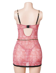 Underwire Printed Mesh Babydoll Dress with Chain Straps
