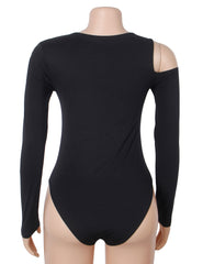 Long Sleeve Shoulder Cutout Bodysuit with Metallic Accent
