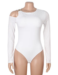 Long Sleeve Shoulder Cutout Bodysuit with Metallic Accent