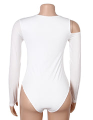 Long Sleeve Shoulder Cutout Bodysuit with Metallic Accent
