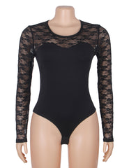 Sheer Lace Long Sleeve Open-Back Bodysuit