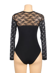 Sheer Lace Long Sleeve Open-Back Bodysuit