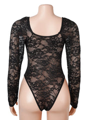 Deep-V Lace Long Sleeve Bodysuit