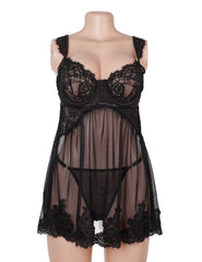 Sexy Lace Mesh U Shape Backless Babydoll Lingerie