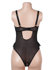 Lace Halter Backless Ruffle Teddy