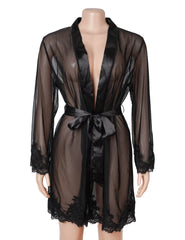 Sexy Long Sleeves Eyelash Lace Mesh Robe